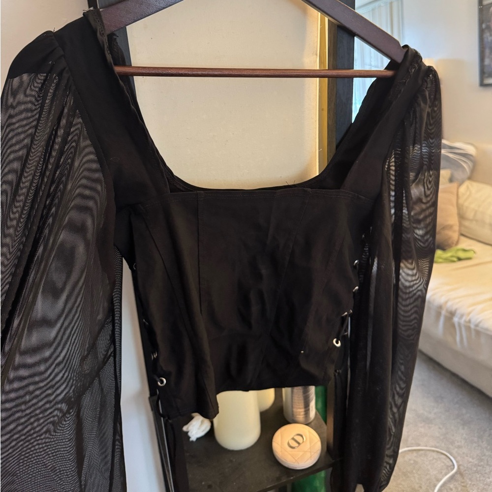 Windsor Black Sheer Sleeve Blouse